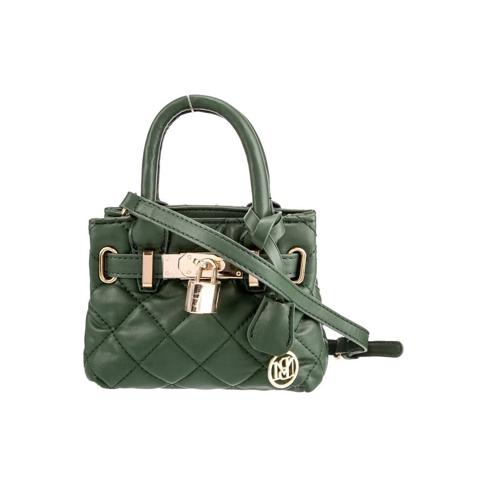 NEW Badgley Mischka Mini Tote Bag Green Quilted Gold Front Lock Crossbody